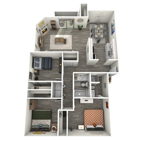 Floor plan for 3 beds, 2 baths, 1211 sqft